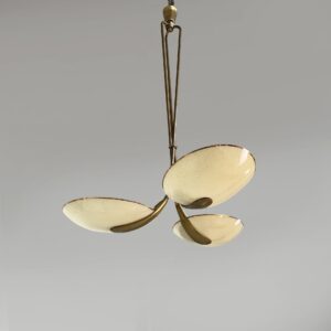 Lampadario in vetro e ottone, 1950 ca.