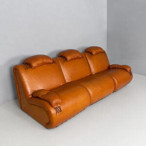 Divano modulare in pelle marrone, 1970 ca.