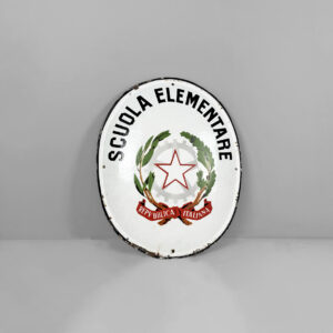 Insegna scuola elementare in lamiera smaltata, 1960 ca.