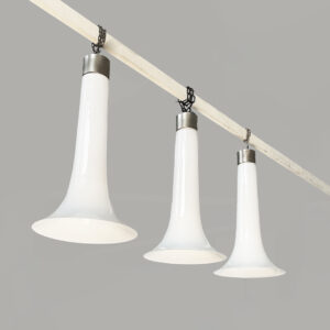 Lampadari in vetro opalino e metallo, 1970 ca.