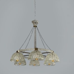 Lampadario in vetro e ottone, 1930 ca.