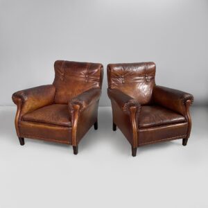 Poltrone in pelle marrone, 1920 ca.