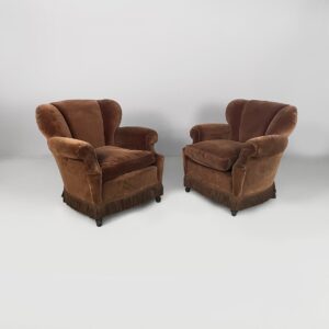 Poltrone in velluto marrone, 1930 ca.