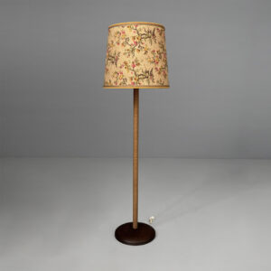 Lampada da terra in legno e tessuto, 1930 ca.