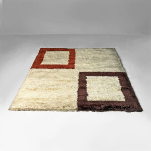 Tappeto a pelo medio in beige, rosso e marrone, 1970 ca.