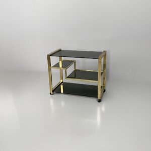 Carrello bar in ottone e vetro fumè, 1970 ca.