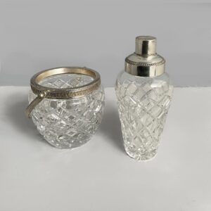 Shaker e secchiello per ghiaccio in vetro e metallo, 1960 ca.