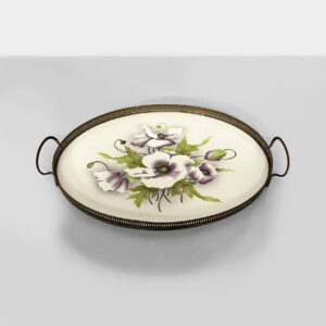 Vassoio con fiori in ceramica e metallo, 1920 ca.